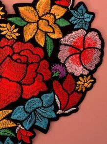 1pc Red Heart Flower Patch, Polyester Textile DIY Embroidered Applique, Suitable For Clothing, Accessories, Shoes, Hats, All Season Valentines Summer, School - Black - View 6