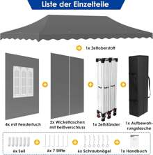 Folding Gazebo 3x6m, 420D Oxford Gazebo 3x6 Waterproof, Stable, Winterproof, Garden Tent With 6 Side Panels, Garden Gazebo Height Adjustable, UV Protection 50+ - Grey - View 6