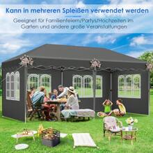 Folding Gazebo 3x6m, 420D Oxford Gazebo 3x6 Waterproof, Stable, Winterproof, Garden Tent With 6 Side Panels, Garden Gazebo Height Adjustable, UV Protection 50+ - Grey - View 2