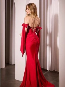 ALTA CALIDAD DE VESTIDO SPANDEX CON HOMBROS DESCUBIERTOS - Rojo - Ver 1