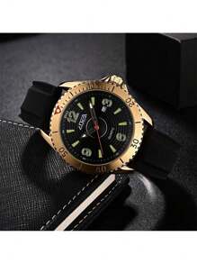 Reloj de cuarzo para hombre Correa de silicona resistente al agua 30M - Dorado - Ver 2