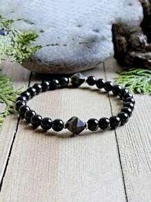 1 Stück Männer Perlenarmband Yoga Meditations Schmuck Mit Schwarzem Turmalin Obsidian Schutz Stretch Armband