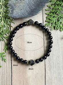 1 Stück Männer Perlenarmband Yoga Meditations Schmuck Mit Schwarzem Turmalin Obsidian Schutz Stretch Armband