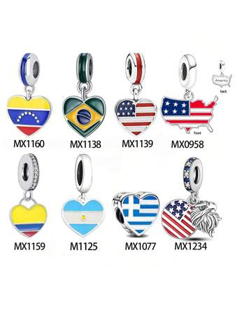 1pc Fashion Blue & White Greece Flag Heart Beaded Pendant, "Sun Of May" Blue & White Argentina Flag Pendant, Green Heart Yellow Rhombus Blue Armillary Sphere Brazil Flag Charm, Red White Blue USA Flag Pendant, Yellow Blue Red Colombia Pendant, Yellow Blue Red 5-Pointed Star Flag Charm, Red Blue White USA Flag & Map Pendant Gift, USA Flag & Eagle Pendant Gift
