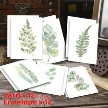 24张/套（含信封）什锦植物贺卡，含信封 - 多用途空白卡片，适用于感谢、祝贺、祝好运 - 适用于节日、婚礼、周年纪念日，5*7英寸 - 含厚信封 - 紅色 - 查看 4