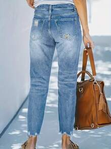 Fall Women Clothes Women Mid Waist Casual & Office Vocation Wear Distressed Ankle-Length Straight Leg Jeans Summer Outfits For Women Jeans