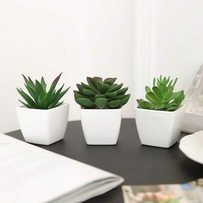 3盆仿真多肉植物迷你盆栽套装，绿色和粉色仿真微型植物，适用于花园、书桌、房间、窗台，可作乔迁礼物、艺术装饰、办公室、婚礼、生日、毕业典礼、家居装饰、返校季、学习用品等。