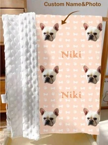 1pc Personalized Cat/Dog Blanket, Double-Layer Plush Cover Blanket With Custom Name And Photo, Soft Name Blanket, Paw Print, Bone Design, Double-Layer Pet Blanket, Memorial Gift, Personalized Pet Gift, Christmas Gift Blanket, New Year Gift, Best Friend Blanket