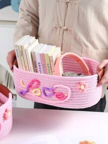 Customized 1pc Handmade Woven Storage Basket, Suitable For Bathroom, Bedroom, Living Room, Kids' Toys, Pets Items, Valentines, Wedding, Household Gifts, Halloween, Back To School, Student Storage Box,Delicate Romance