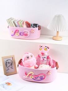 Customized 1pc Handmade Woven Storage Basket, Suitable For Bathroom, Bedroom, Living Room, Kids' Toys, Pets Items, Valentines, Wedding, Household Gifts, Halloween, Back To School, Student Storage Box,Delicate Romance