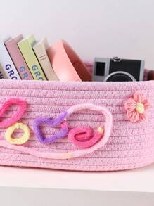 Customized 1pc Handmade Woven Storage Basket, Suitable For Bathroom, Bedroom, Living Room, Kids' Toys, Pets Items, Valentines, Wedding, Household Gifts, Halloween, Back To School, Student Storage Box,Delicate Romance