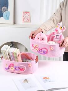 Customized 1pc Handmade Woven Storage Basket, Suitable For Bathroom, Bedroom, Living Room, Kids' Toys, Pets Items, Valentines, Wedding, Household Gifts, Halloween, Back To School, Student Storage Box,Delicate Romance