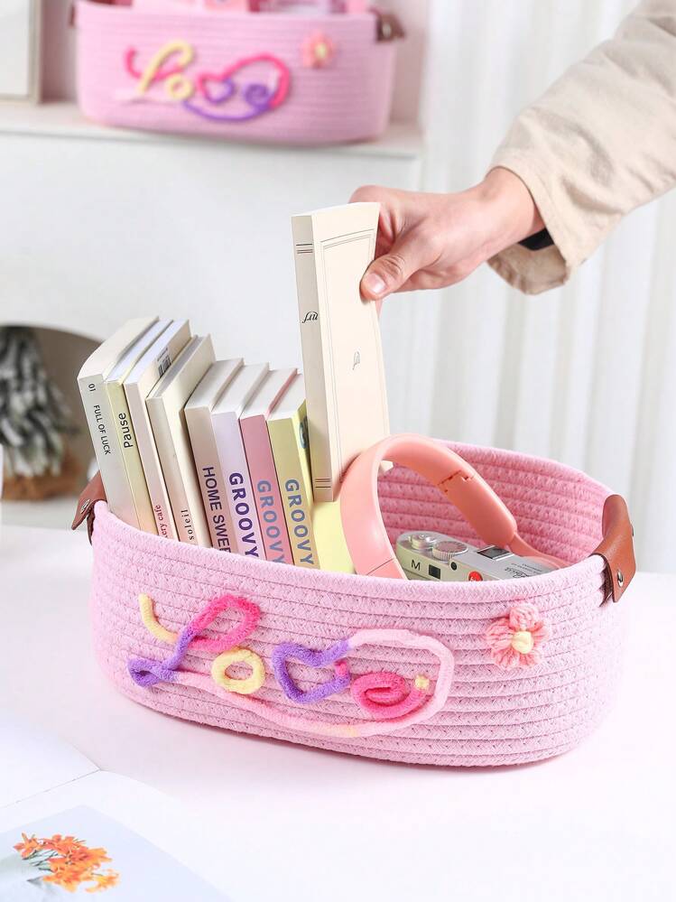 定制 1 件手工编织收纳篮，适用于浴室、卧室、客厅、儿童玩具、宠物用品、情人节、婚礼、家居礼物、万圣节、返校、学生收纳盒，精致浪漫 - 粉色 - 查看 7