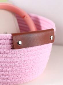 Customized 1pc Handmade Woven Storage Basket, Suitable For Bathroom, Bedroom, Living Room, Kids' Toys, Pets Items, Valentines, Wedding, Household Gifts, Halloween, Back To School, Student Storage Box,Delicate Romance