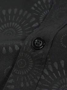 Men's 2024 Casual Geometric Print Single-Breasted Black Long Sleeve Shirt