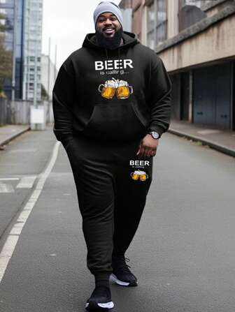 Set da 2 pezzi con felpa con cappuccio e pantaloni imbottiti termicamente per uomo, completo con felpa con cappuccio e pantaloni caldi e spessi per autunno/inverno 2025, felpa con cappuccio con stampa grafica di Ognissanti, stile USA, taglie comode