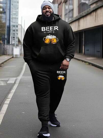 Set da 2 pezzi con felpa con cappuccio e pantaloni imbottiti termicamente per uomo, completo con felpa con cappuccio e pantaloni caldi e spessi per autunno/inverno 2025, felpa con cappuccio con stampa grafica di Ognissanti, stile USA, taglie comode