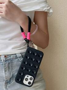 Casing Ponsel Silikon Multifungsi Peredam Guncangan Model Hisap Warna Pink Hitam dengan Tali Gantungan, Kompatibel dengan iPhone 16/16E/12/13/14 Pro Max Series, Hadiah Ulang Tahun, Pesta, Perayaan - Hitam - View 6