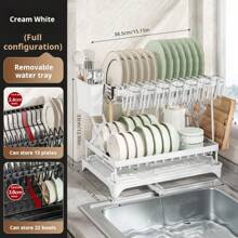 1 Kitchen Collapsible Dish Rack, Countertop Multi-Layer Dish Utensil Cup Drainer Rack, Dish Drying Rack For Kitchen Countertop, Double Layer Large Capacity Dish Drying Rack With Steel Drainer Plate, Dish Drying Rack With Drainer Shelf For Dish, Knives, Cups, Cutting Boards, Kitchen Supplies