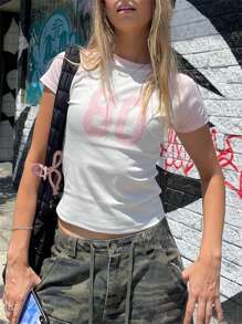 Women Y2K Jersey Baby Tees Tops Number Print Short Raglan Sleeve Crewneck T Shirts Crop Tops Summer Slim Fit Shirt Going Out Tops Streetwear - 粉色 - 查看 5