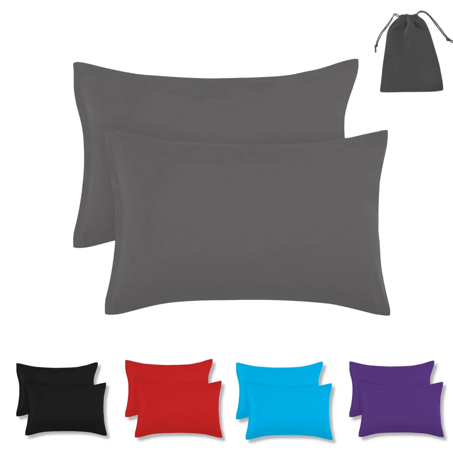 2 King Size Pillowcases Made Of Cotton-Feel Microfiber + Bag In Various Colors