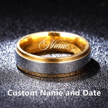 Bague en acier inoxydable avec lettre de nom manuscrite personnalisée, avec boîte en velours de luxe pour couple, hommes et femmes