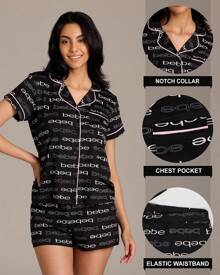 Bebe Pajama Set For Women, Stretch Rayon Knit Short Sleeve PJs For Women Set, Ladies Pajamas Sets - JET - View 2