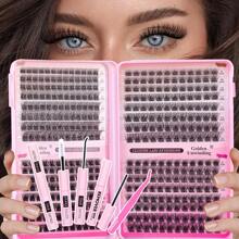 384pcs Eyelash Extension Kit, DIY Eyelash Extension Set, Individual Lash Cluster Kit, D-Curl Eyelash Extension Set, Includes Adhesive, Sealant And Eyelash Extension Tools, Suitable For Daily Use, Parties, Travel, Or As A Gift For Family And Friends - 黑色 - 查看 11