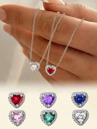 Newsoul 1pc Elegant Heart Pendant Necklace, 925 Sterling Silver Luxury Necklace, Exquisite Jewelry Gift For Women, Party, Anniversary