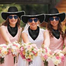 3Pcs/Set Holiday Party Brimmed Silvery Edge Cowboy Hat - With Transparent Heart Glasses, Square Scarf, And Single Party Cowboy Hat, Party Role Playing Decor Accessories Suitable For Men And Women, Holiday Party Supplies - Multicolor - View 10