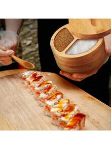 Saleiro Prático Personalizado com Nome e Padrões, Saleiro de Bambu e Madeira de Oliveira com Nome Personalizado, Saleiro Giratório com Colher, Decoração de Mesa de Cozinha, Melhor Presente