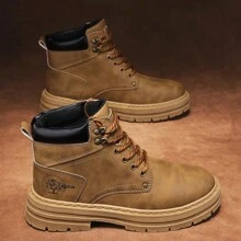 Men's High Top Leather Boots, Durable Non-Slip Casual Fashion Work Boots, Suitable For Daily Wear