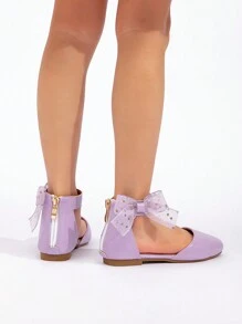 Girls' Cute Pointed Toe Zipper Flat Shoes, Spring/Autumn - Mauve Purple - View 4