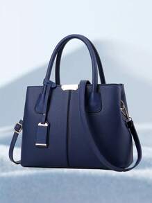 Women's  Shoulder Bag Top Handle Simple Handbag Messenger Bag Office Commuter Bag - Navy Blue - View 2