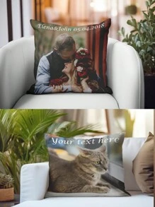 Custom Two Photos Pillow | Personalized Double Sided Photo Pillow Cushion Cover | Decorative Throw Pillows | Photo Gift| - Multicolor - View 7