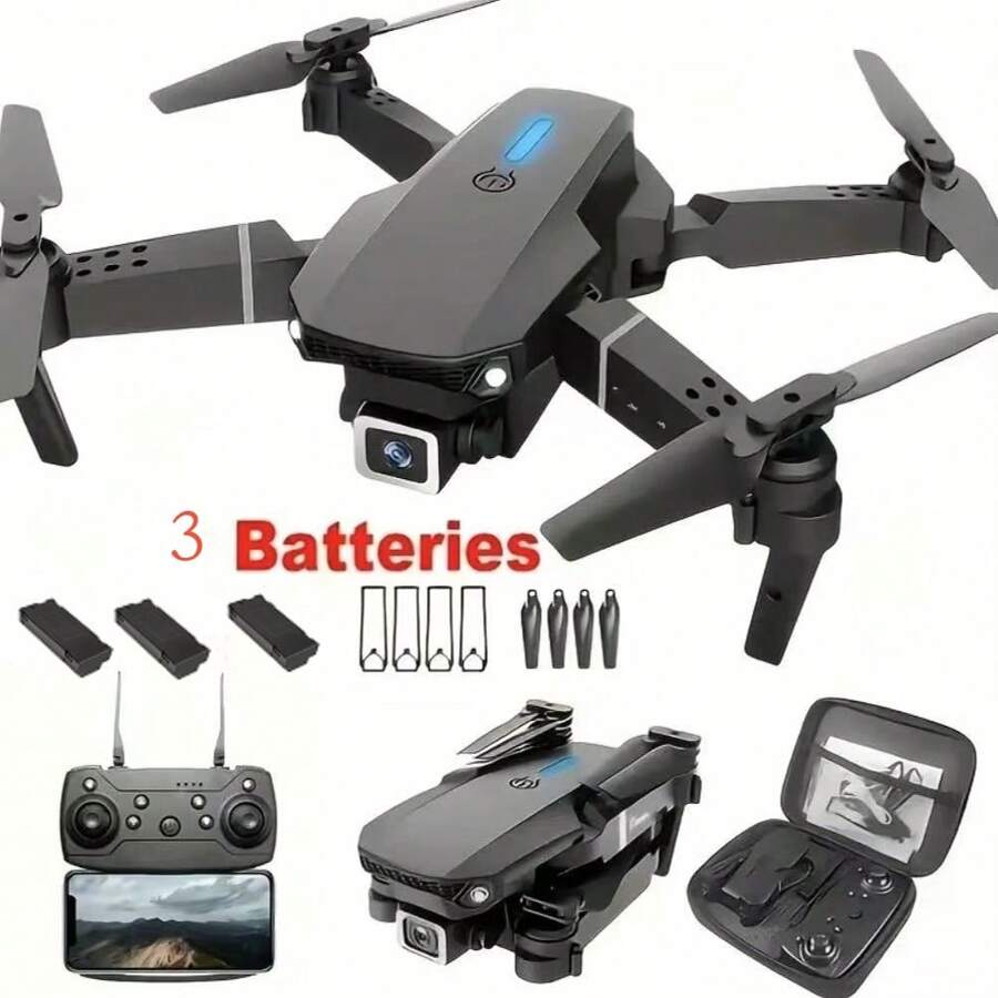 E88pro Foldable Rc Quadcopter Drone With Camera, Wifi Fpv Live Video, Altitude Hold, One-Click Take Off/Landing, 3d Flip, App Control, Multi-Battery Accessories Random Delivery, Christmas/Thanksgiving Gift