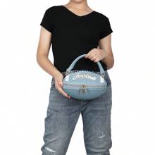 Football Shaped Crossbody Handbag - Unique Sports-Themed Purse With Adjustable Strap - Denim - 查看 2