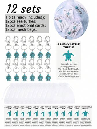 12/6/1 Sets-Christmas Turtle Travel Keyring Set With A Blessing Card, Cute Turtle Keychain, Good Luck Charm,Travel Lucky Turtle Keychain Gift Set Keychain Gift Set,Including Turtle Keychain, Organza Bag, Kraft Paper Label, Suitable For Wedding Gifts, Creative Souvenirs,Christmas Party Gifts, Bridal Showers, Birthday Party Gifts. ﻿Gift For Friend, Sister, Daughter, Graduation Gift To Express Encouragement&Support For Family Friends.