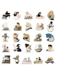 50 pièces Autocollants style bande dessinée, Autocollants décoratifs pour agenda, scrapbooking, coque de téléphone, cahier, gourde, fournitures scolaires, rentrée scolaire