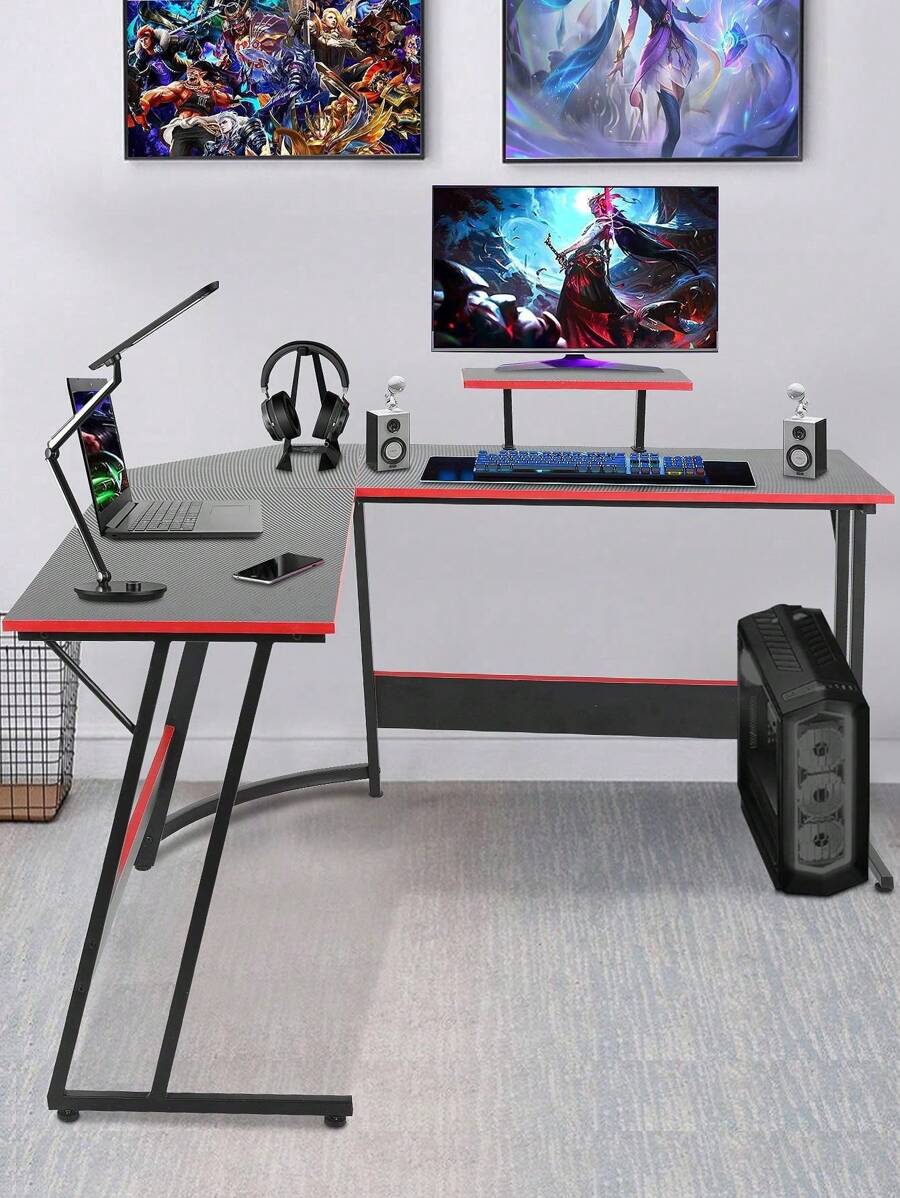 L Shaped Desk Corner Gaming Desk Computer Desk With Large Desktop Studying And Working And Gaming For Home And Work Place - Black - View 1
