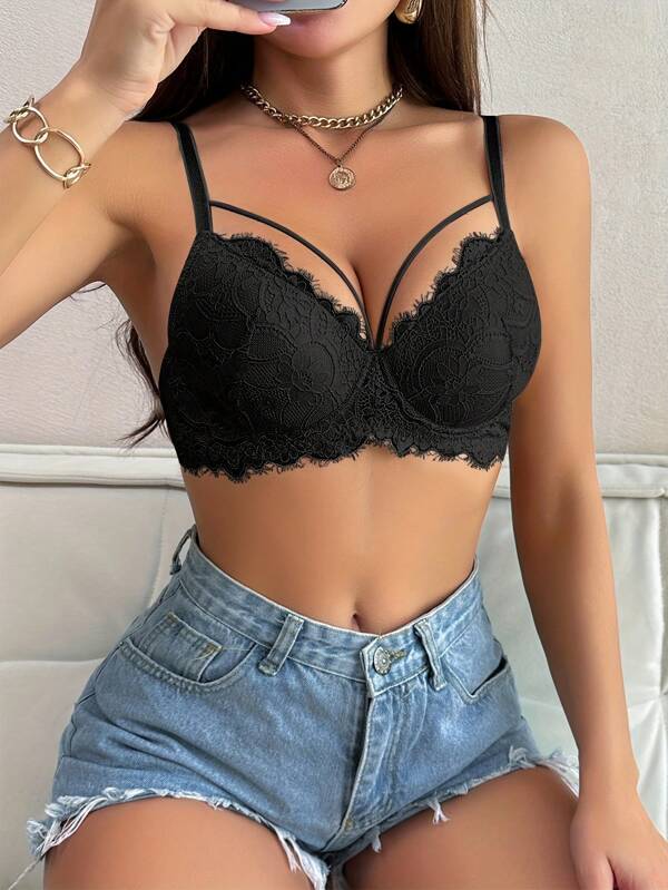 Czarna seksowna koronkowa bielizna dla kobiet, biustonosz typu push-up, wygodna i piękna, bielizna, którą można nosić każdego dnia