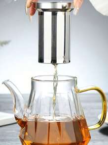 1pc 高硼硅耐热玻璃茶壶带不锈钢过滤器大容量钻石形茶壶大容量耐热茶壶茶分离茶具