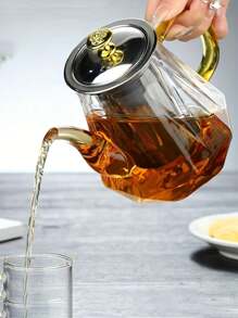 1pc 高硼硅耐热玻璃茶壶带不锈钢过滤器大容量钻石形茶壶大容量耐热茶壶茶分离茶具