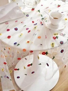 1pc/2pcs Pastoral Style Colorful Embroidered Flower Tablecloth, Colorful Small Flower Handmade Embroidery Craft Tablecloth Decoration, Used For Outdoor Wedding Decoration, Party Event Decoration, TV Cabinet Decoration, Dining Table Home Decoration, Bouquet Packaging, Household Items, Valentine's Day, Shooting Background