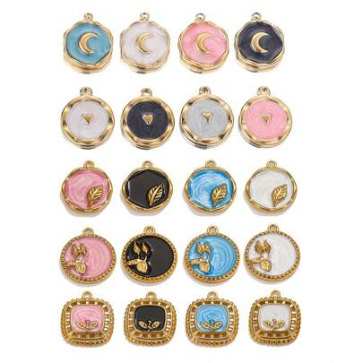 2入組不銹鋼18K鍍金琺瑯月亮吊墜Love獎章心形墜飾適用於DIY首飾配件耳環項鍊