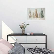 1pc Art Deco Textured Canvas Wall Art - Minimalist Abstract Evergreen Trees Print, Wooden Framed, Modern Rustic Nature-Inspired Home Decor For Living Room And Bedroom - 12*16inch(30*40cm) - View 6