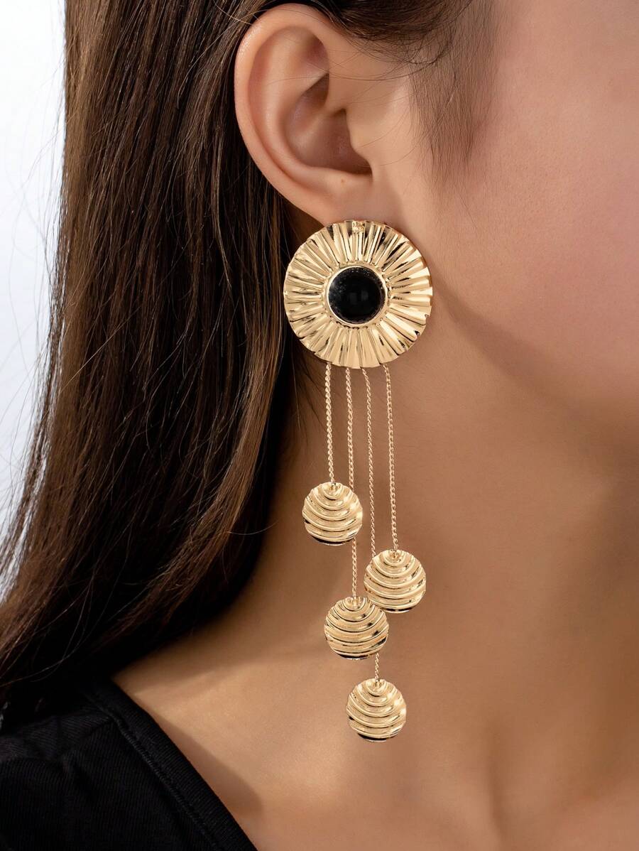 1 对时尚长流苏链圆盘耳环，适合女性在约会、购物、聚会、节日和日常佩戴 - 長耳環 - 查看 1