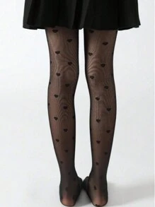1pc Kids 3D Floral Mesh Heart Pattern Tights - Black - View 9