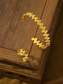 2件套或1件装18K镀金不锈钢水滴形手链戒指套装，女士珠宝，婚礼派对，约会礼物 - 金黃色 - 查看 5