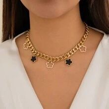 1set Stainless Steel 18K Plated Multicolor Lucky Clover Chain Jewelry Set, Classic & Fashionable For Women, Suitable For Party, Dating, Work, Holiday Wear